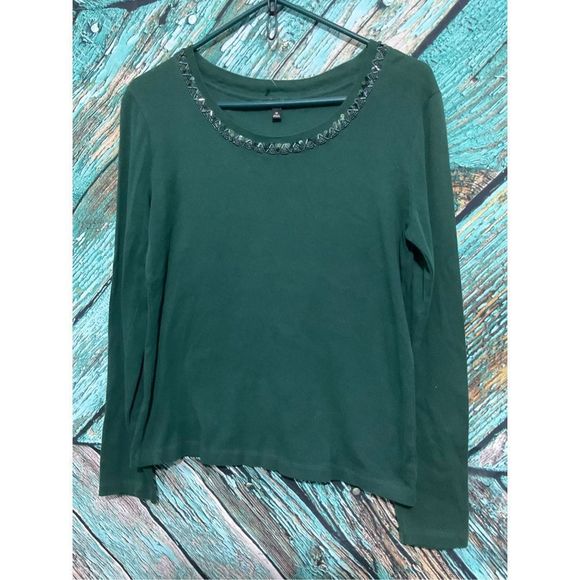 Talbots Green Bead Accent Neckline Size Medium 🍃🌿 - Picture 11 of 13